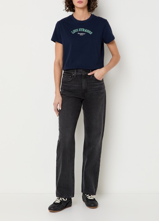 Levi's Easy Dad high waist straight leg jeans met gekleurde wassing - voorkant 3 zwart