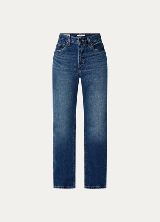 Levi's Easy Dad high waist straight leg jeans met medium wassing - voorkant 3 indigo