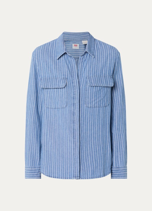 Levi's Elaine blouse met streepprint en borstzakken - voorkant 2 staalblauw