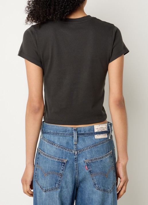 Levi's Essential cropped T-shirt met logo en strass - achterkant antraciet