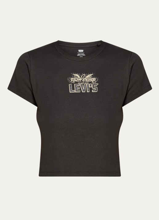 Levi's Essential cropped T-shirt met logo en strass - voorkant 2 antraciet