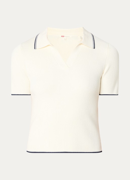 Levi's Faith polo met ribstructuur - voorkant gebroken wit
