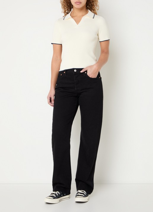 Levi's Faith polo met ribstructuur - voorkant 2 gebroken wit