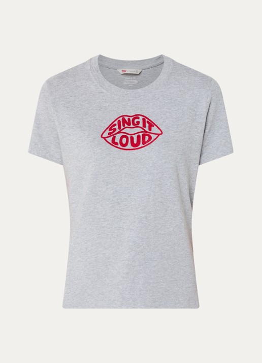 Levi's Favorite T-shirt met flockprint - voorkant grijsmele