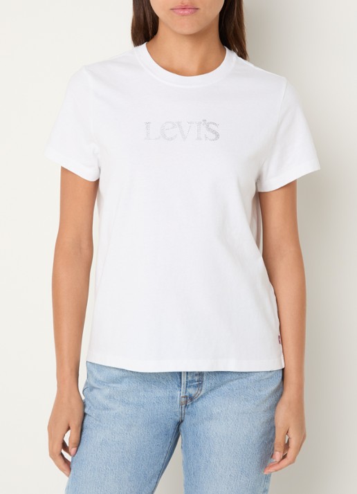 Levi's Favorite T-shirt met strass en logo - detail wit
