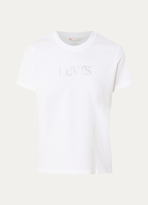 Levi's Favorite T-shirt met strass en logo - voorkant 3 wit