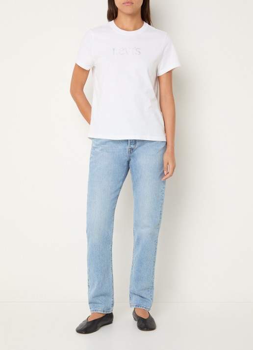 Levi's Favorite T-shirt met strass en logo - voorkant 4 wit