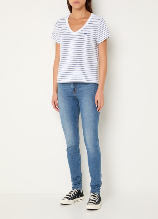 Levi's Favorite T-shirt met V-hals en streepprint - voorkant 4 wit