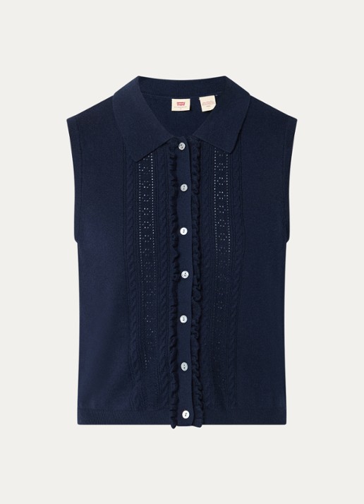 Levi's Fijngebreid gilet met ruches - voorkant 2 donkerblauw