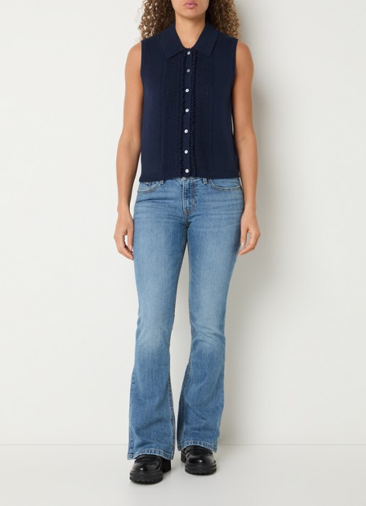 Levi's Fijngebreid gilet met ruches - voorkant 3 donkerblauw