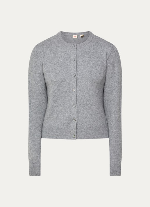 Levi's Fijngebreid vest met gemêleerd dessin - voorkant grijsmele