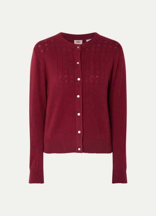 Levi's Fijngebreid vest met ronde hals - voorkant bordeauxrood