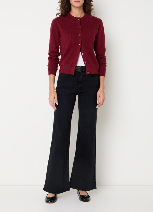 Levi's Fijngebreid vest met ronde hals - voorkant 2 bordeauxrood