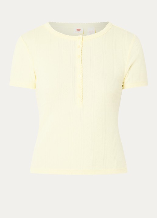 Levi's Fijngebreide crop top met opengewerkt dessin - voorkant 3 lichtgeel