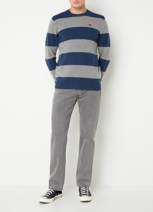 Levi's Fijngebreide pullover in wolblend met streepprint - voorkant 5 grijs