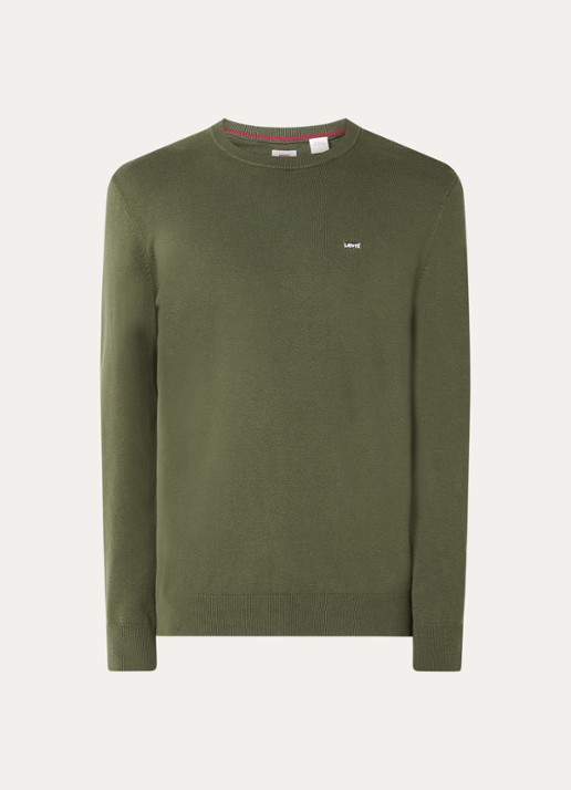 Levi's Fijngebreide pullover met logo - voorkant bronsgroen