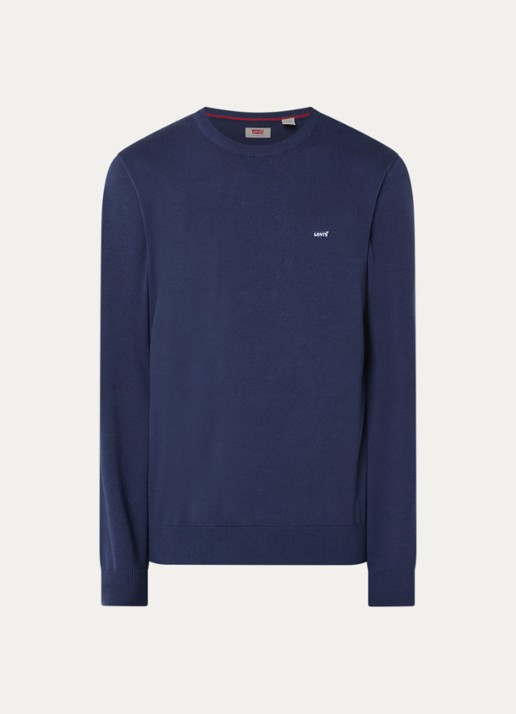 Levi's Fijngebreide pullover met logoborduring - voorkant donkerblauw