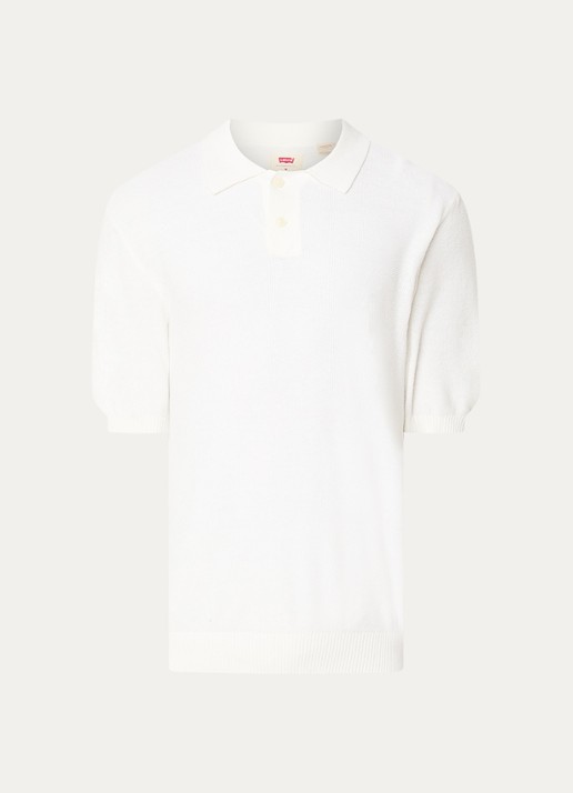 Levi's Fijngebreide regular fit polo in linnenblend - voorkant 2 gebroken wit