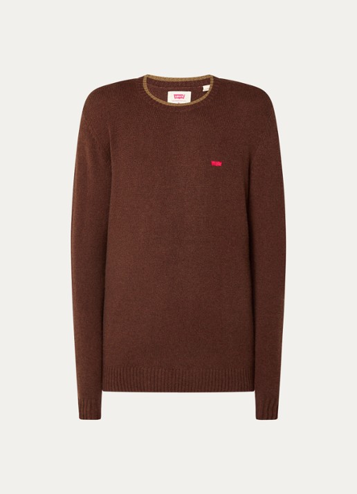Levi's Fijngebreide trui in wolblend met logoborduring - voorkant 2 hazelnootbruin