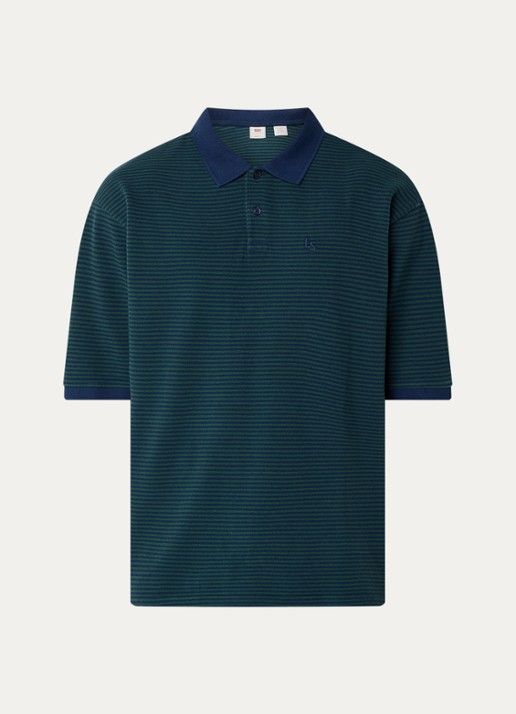 Levi's Finn polo met streepprint - voorkant zeegroen