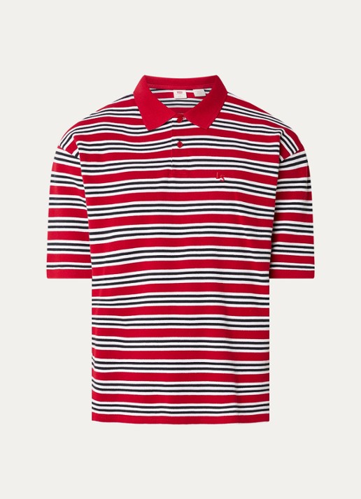 Levi's Finn regular fit polo met streepprint - voorkant 2 steenrood
