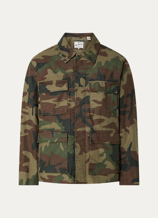 Levi's Frisko jack met camouflageprint en klepzakken - voorkant 3 legergroen
