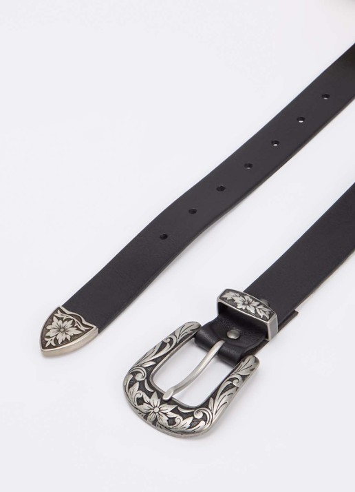 Levi's Go West riem van leer - detail zwart