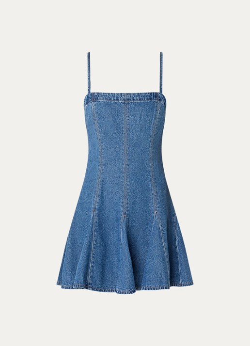 Levi's Godet mini A-lijn jurk met plooidetail - voorkant 2 indigo