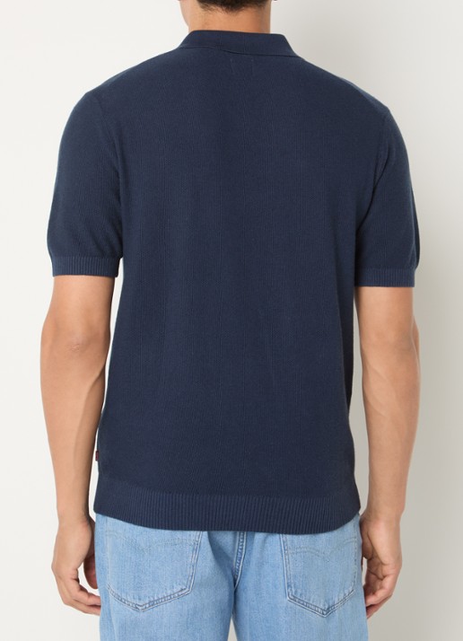 Levi's Grofgebreide regular fit polo in linnenblend - achterkant 2 donkerblauw