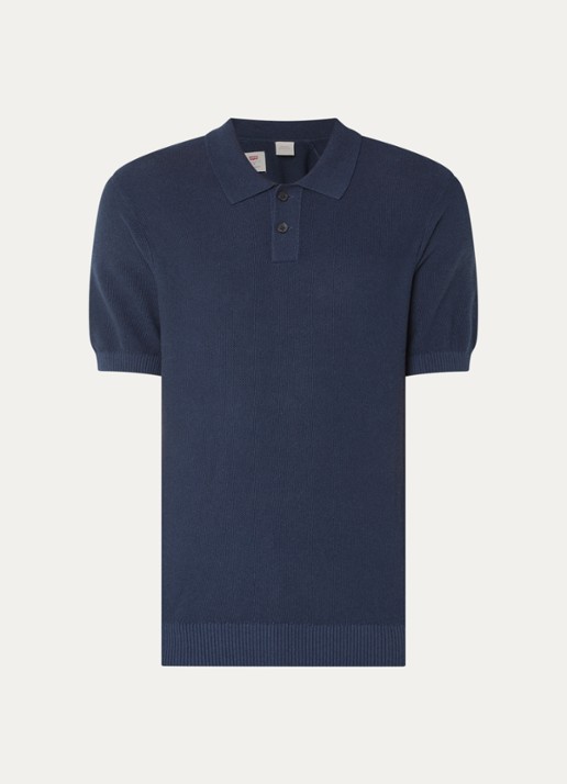 Levi's Grofgebreide regular fit polo in linnenblend - voorkant 3 donkerblauw