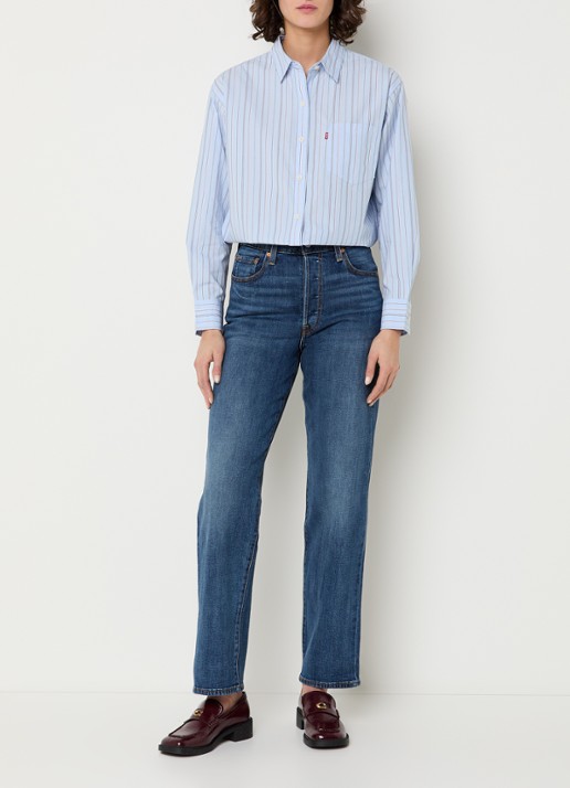 Levi's Harlie blouse met streepprint en borstzak - voorkant 2 lichtblauw