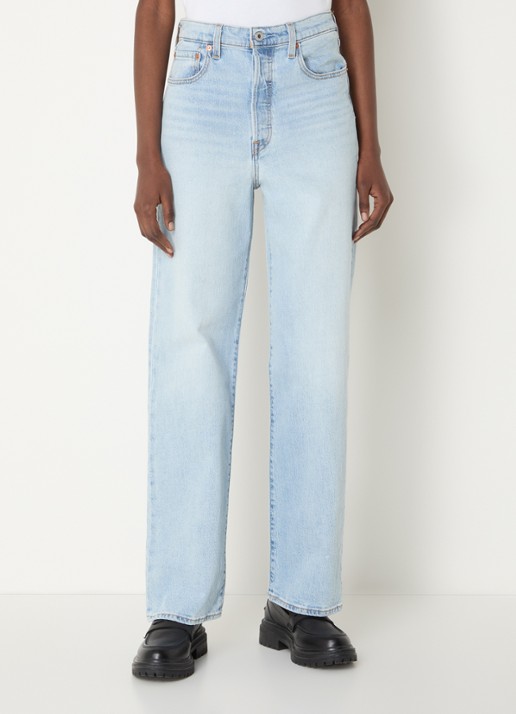 Levi's High waist straight leg jeans met lichte wassing - detail 2 lichtblauw