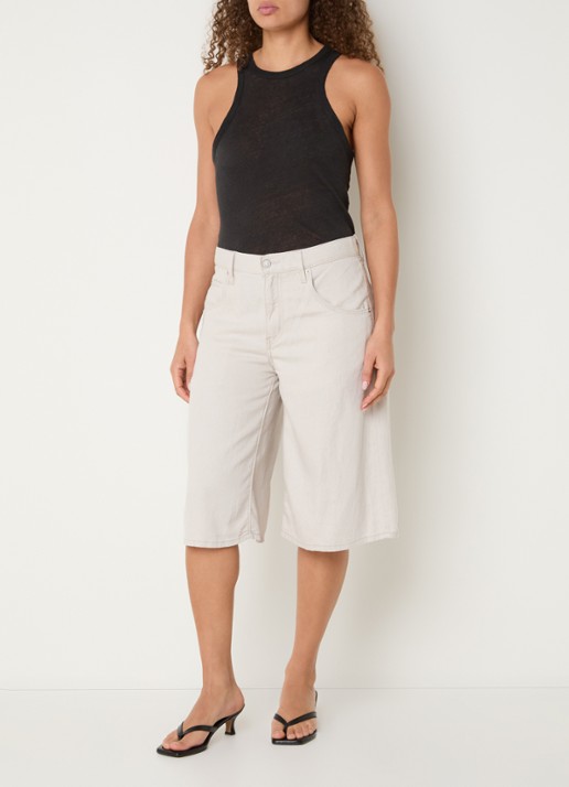 Levi's High waist wide fit korte broek in linnenblend met steekzakken - voorkant 4 lichtgrijs
