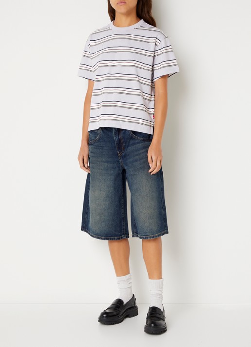 Levi's High waist wide fit korte broek van denim met donkere wassing - voorkant 4 indigo