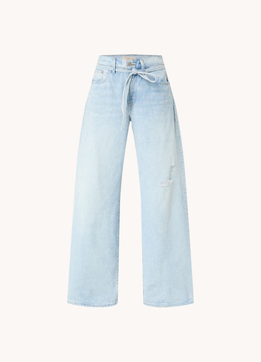 Levi's High waist wide leg jeans met lichte wassing en strikceintuur - voorkant indigo