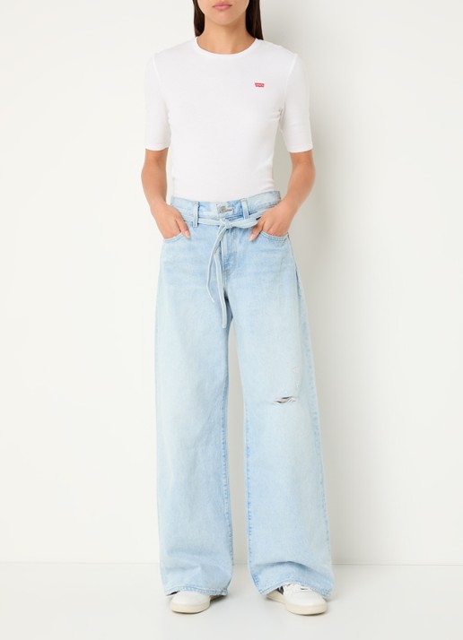Levi's High waist wide leg jeans met lichte wassing en strikceintuur - voorkant 2 indigo