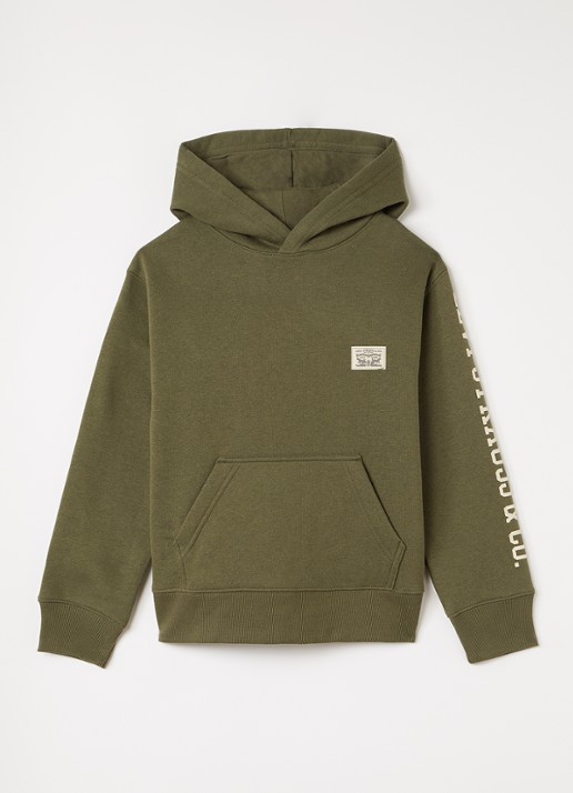 Levi's Hoodie met logo en print - voorkant 2 olijfgroen
