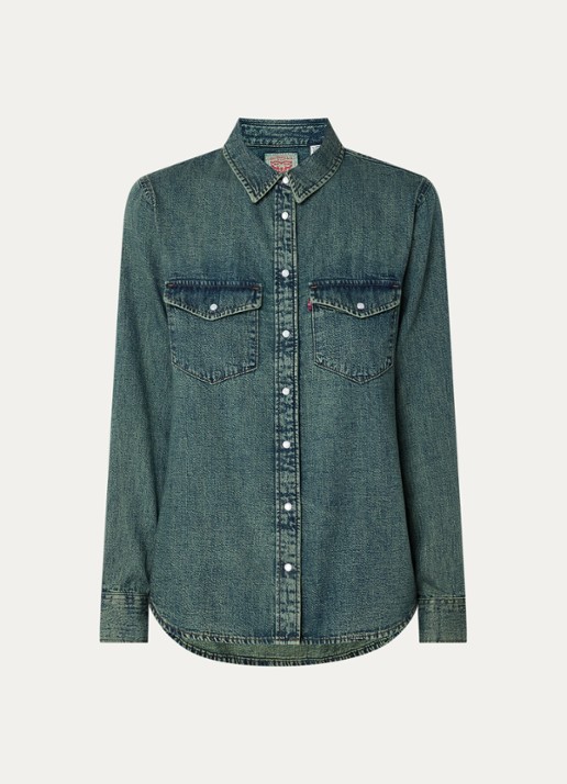Levi's Iconic Western blouse van chambray met borstzakken - voorkant 2 indigo