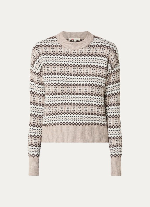 Levi's Ines fijngebreide trui in wolblend met grafisch dessin - voorkant 3 donkerbeige