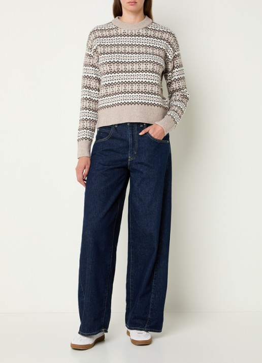 Levi's Ines fijngebreide trui in wolblend met grafisch dessin - voorkant 4 donkerbeige