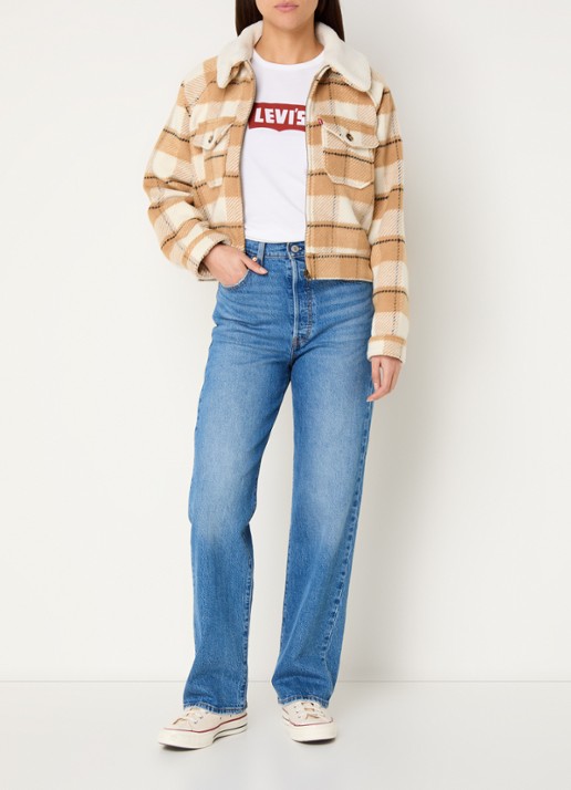 Levi's Jack in wolblend met ruitdessin - voorkant 5 beige