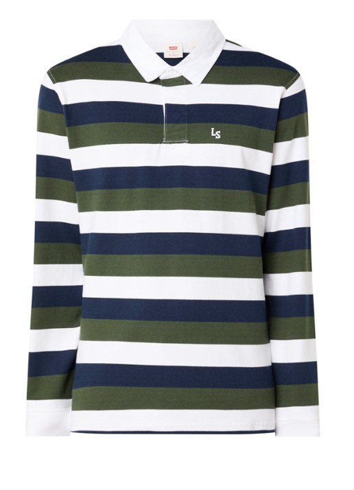 Levi's Jona regular fit polo met streepprint - voorkant legergroen