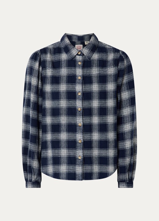 Levi's Journey Western blouse met ruitdessin - voorkant donkerblauw