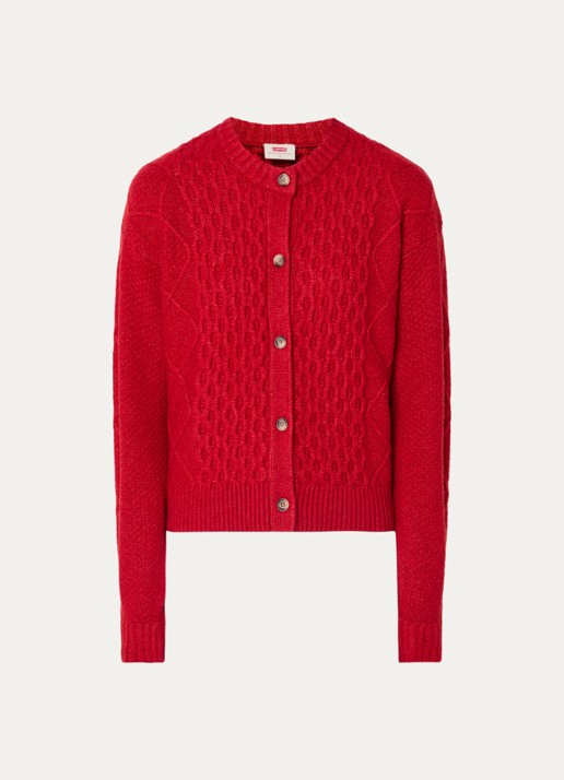 Levi's Kabelgebreid vest in wolblend - voorkant 2 rood
