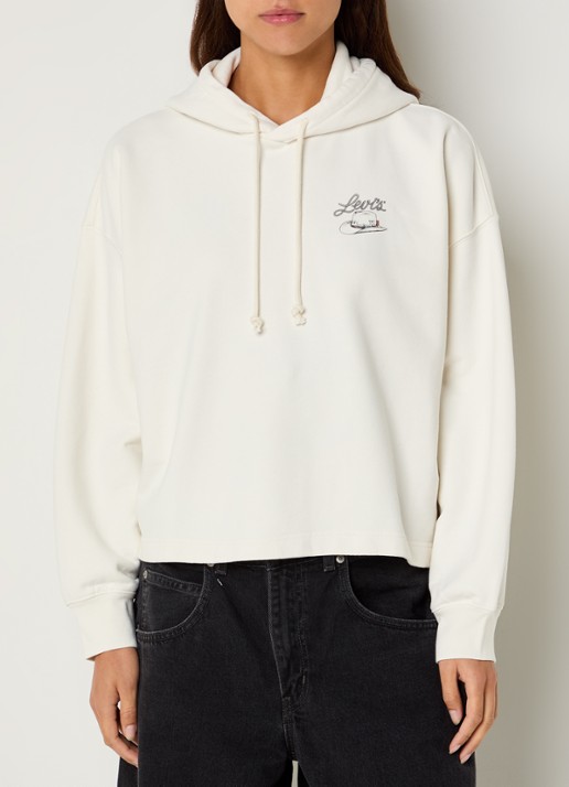 Levi's Leo hoodie met logo- en backprint - achterkant gebroken wit