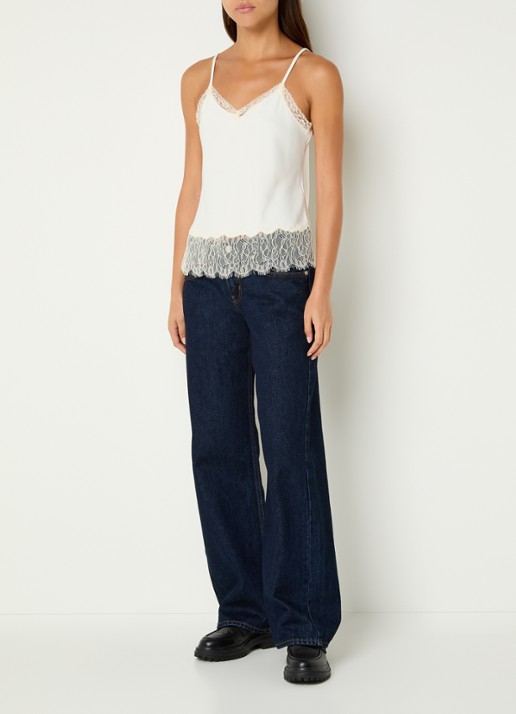 Levi's Lynn Cami top van satijn met details van kant - voorkant 4 gebroken wit