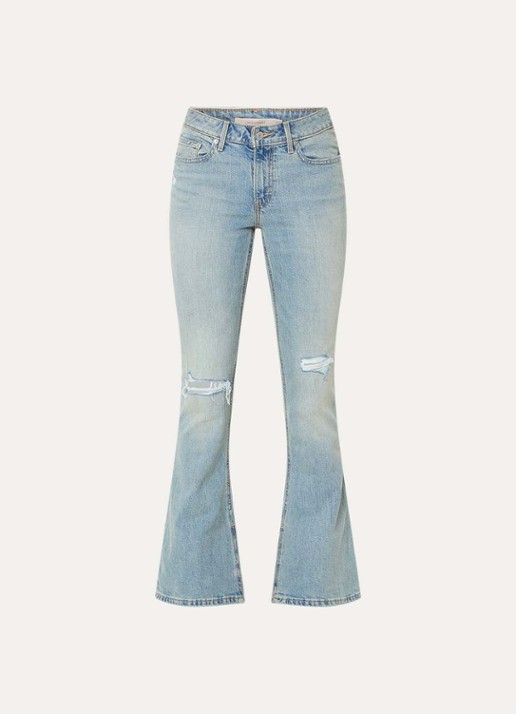 Levi's Mid waist bootcut jeans met lichte wassing en destroyed afwerking - voorkant indigo