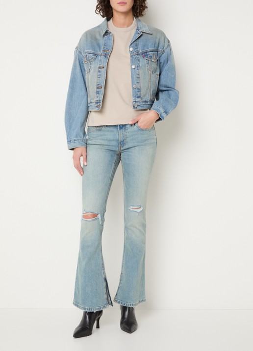 Levi's Mid waist bootcut jeans met lichte wassing en destroyed afwerking - voorkant 2 indigo