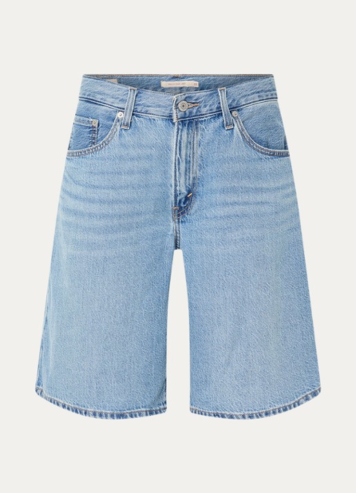 Levi's Mid waist straight leg korte broek van denim met medium wassing - voorkant 3 indigo