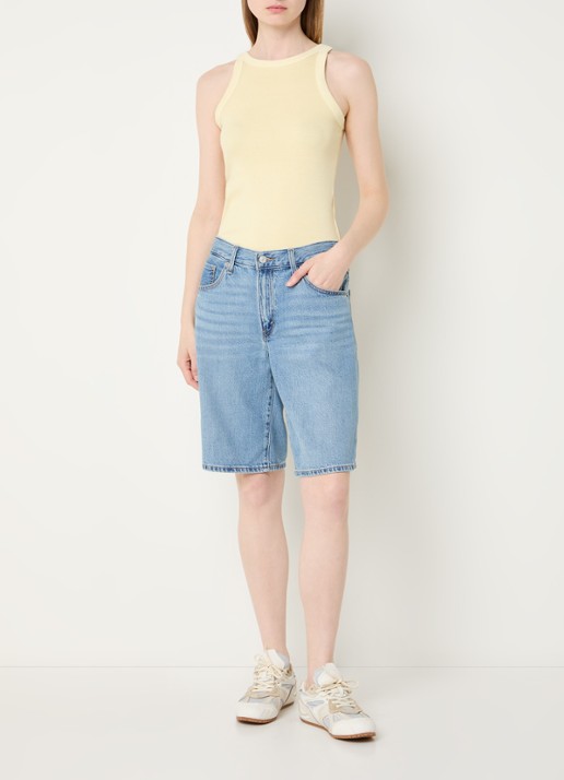 Levi's Mid waist straight leg korte broek van denim met medium wassing - voorkant 4 indigo